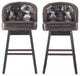 Set of 2 Bar Stool, Oversized Seat With Curved Button Tufted Back & Sloped Arms