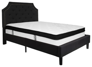 Brighton Tufted Upholstered Platform Bed and Memory Foam Pocket Spring Mattress,