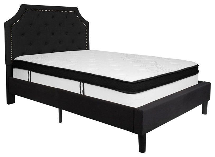 Brighton Tufted Upholstered Platform Bed and Memory Foam Pocket Spring Mattress,