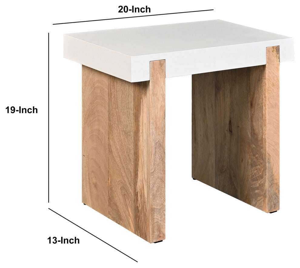 Kerry 20" Rectangular End Table Mango Wood Sled Base White Brown