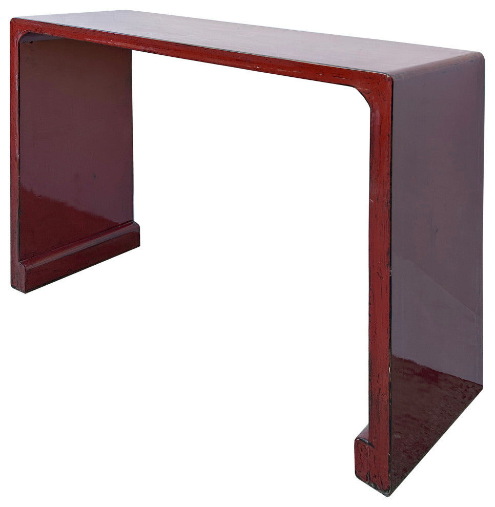 Gloss Brick Blood Red Lacquer Rectangular Console Foyer Side Table