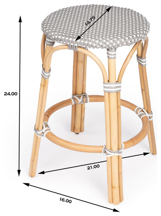 Tobias Gray and White Rattan Counter Stool