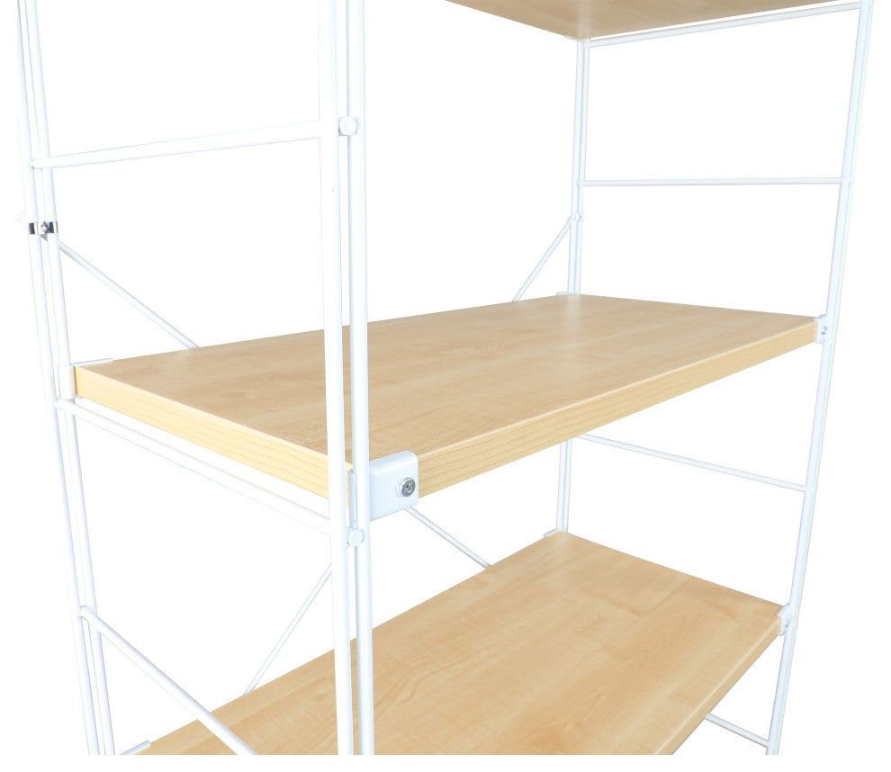 Brentwood 4-Tier Etagere Bookcase Wide Display Shelf with Steel Frame, Natural Wood