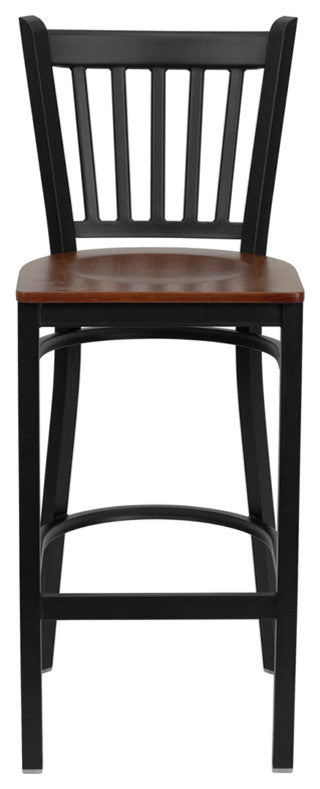 Dyersburg 29" Metal Barstool Black Vertical Back, Cherry Wood Seat