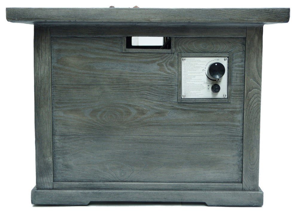 GDF Studio Ellesmere Outdoor Wood Patterned Square Gas Fire Pit, Gray Wood Patte