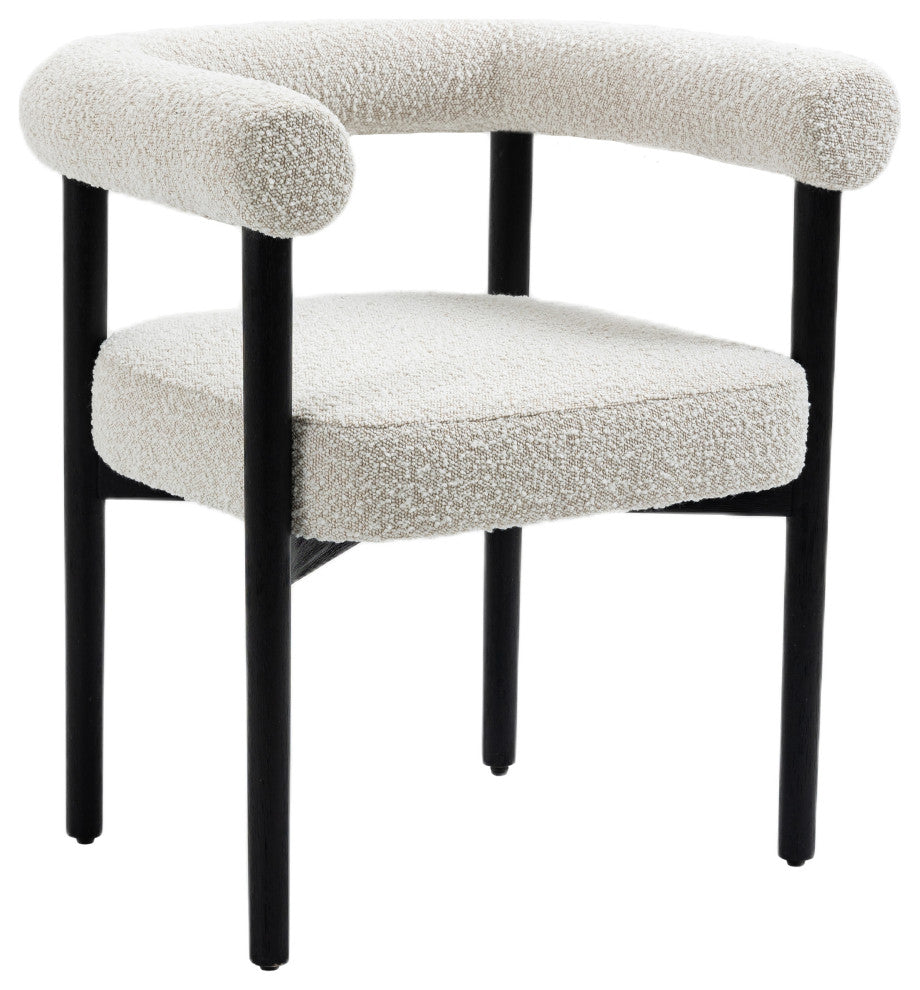 Hyatt Boucle Fabric Upholsetered Dining Chair, Cream, Black Finish