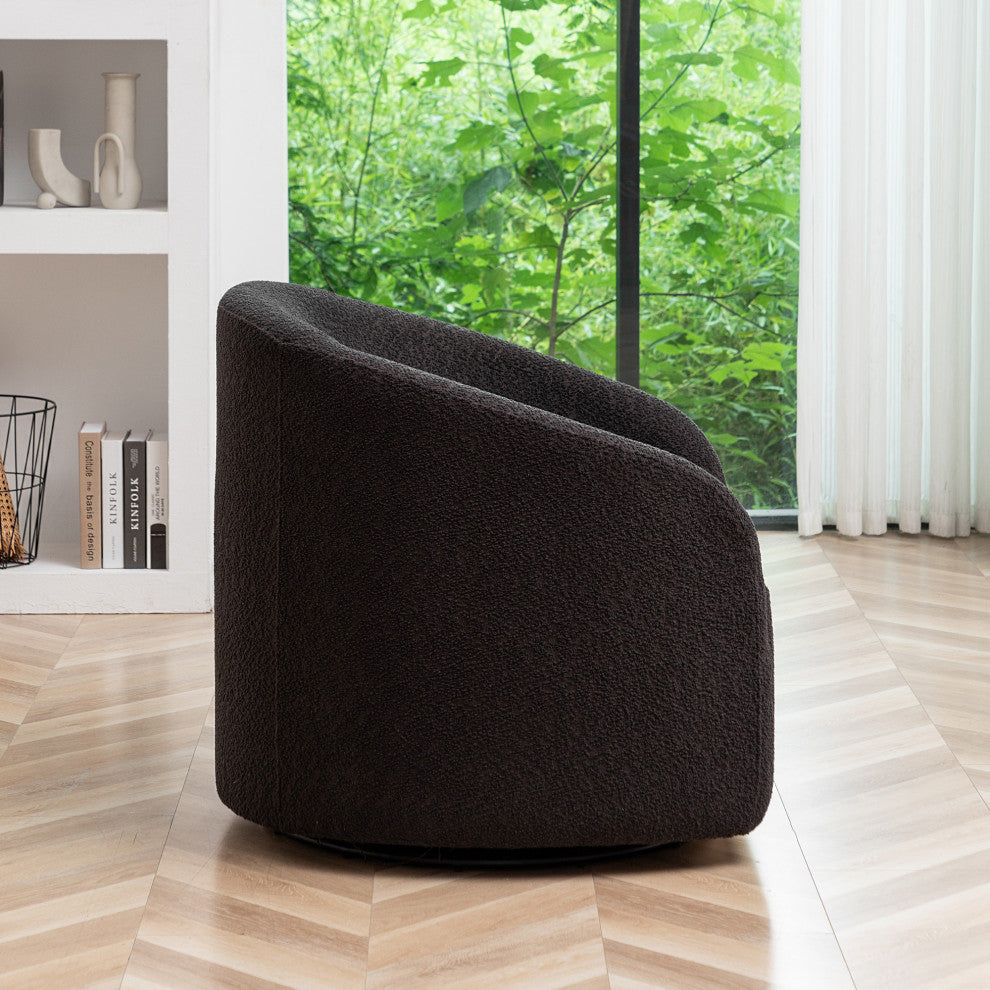 32" Wide Boucle Upholstered Swivel Barrel Chair, Dark Gray