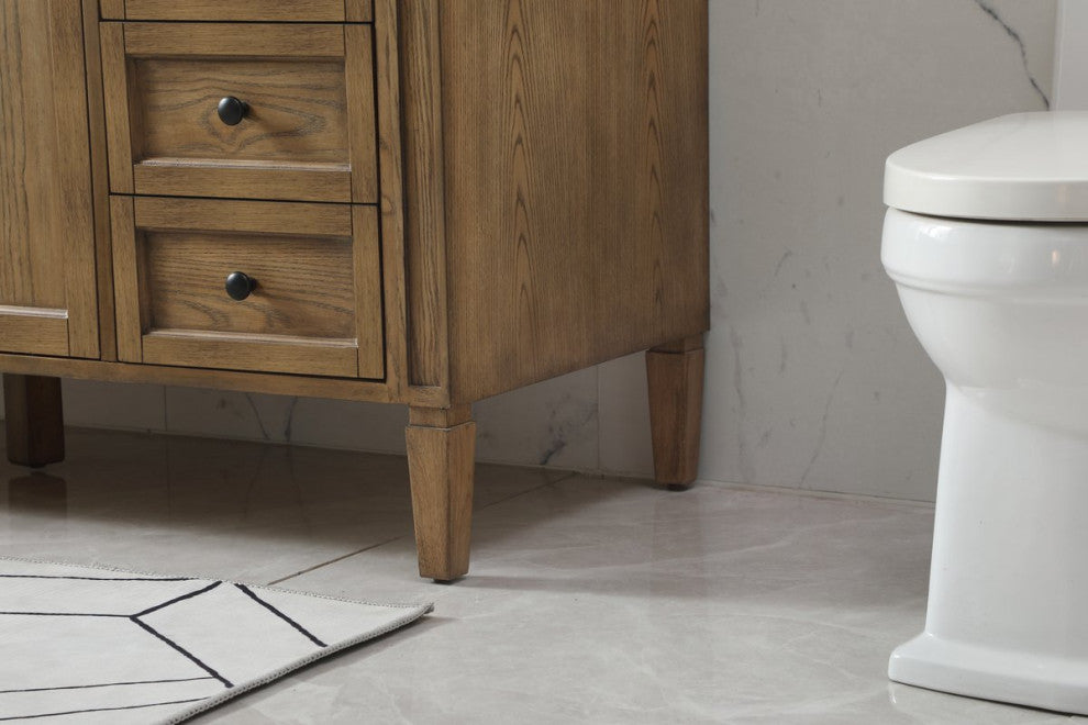 Home Living Vanity with Carrara White Marble Countertop, Driftwood, 60", Single Sink