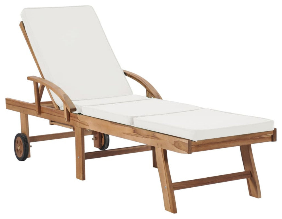 vidaXL Sun Lounger With Cushion Solid Teak Wood Cream