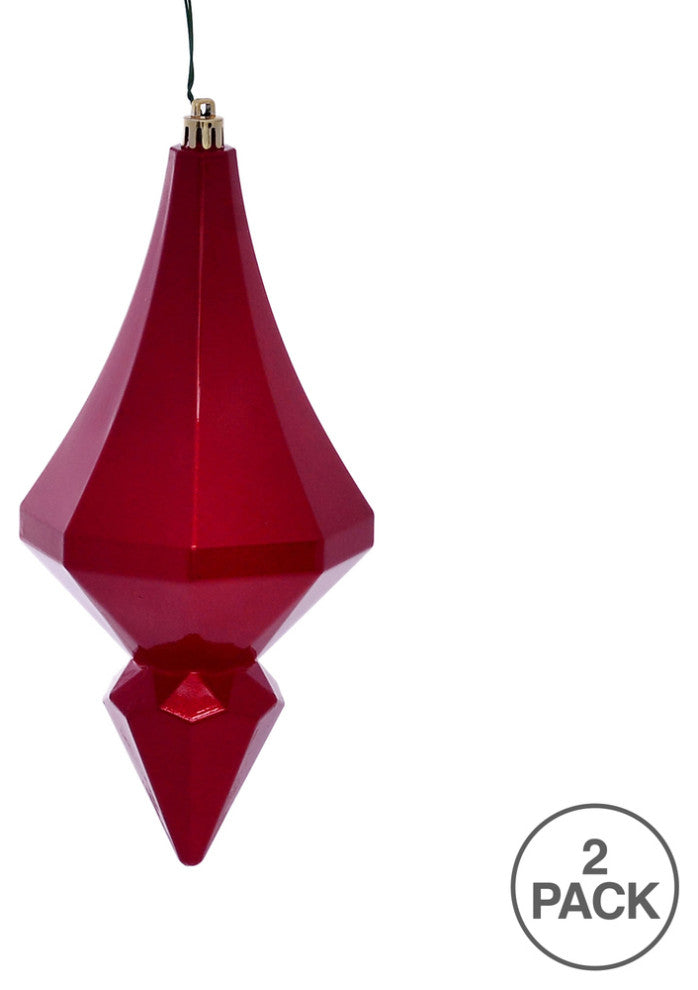 Vickerman Mc191003D 8" Red Candy Finish Diamond Finial Ornament, Pack of 2