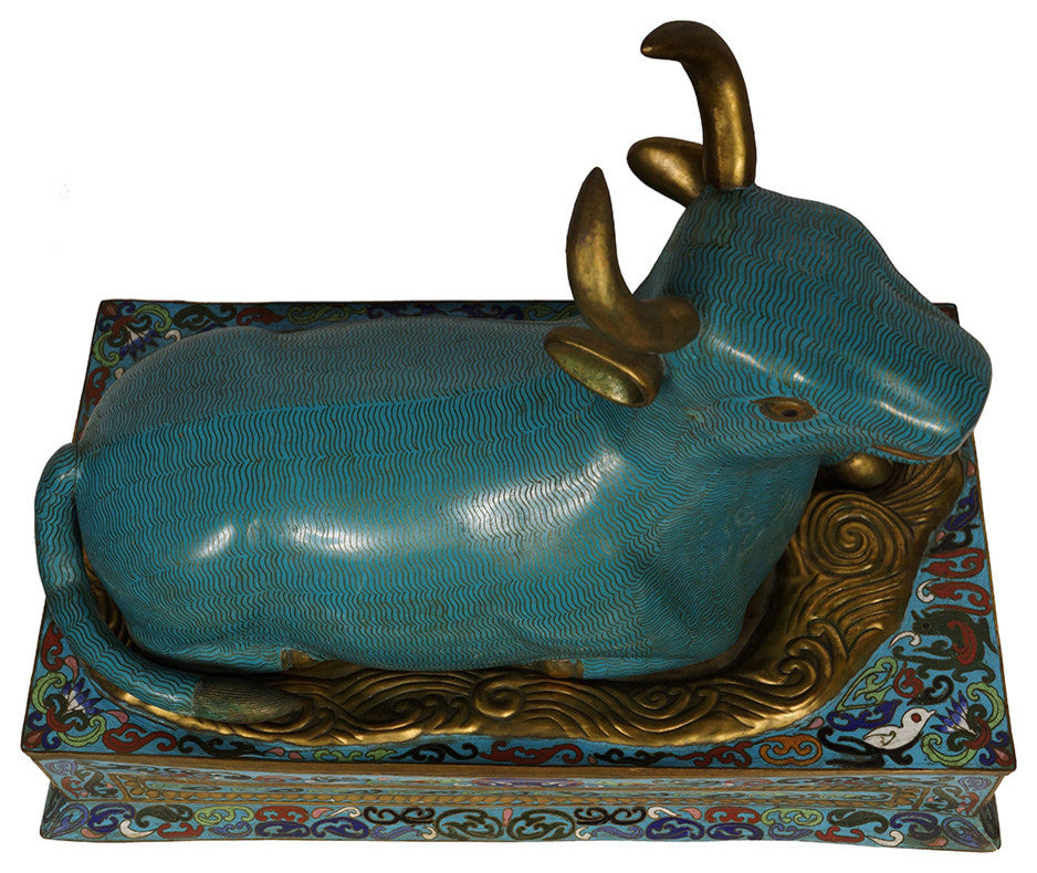 Consigned ANTIQUE CHINESE ROYAL GOLD PLATED CLOISONNE BULL
