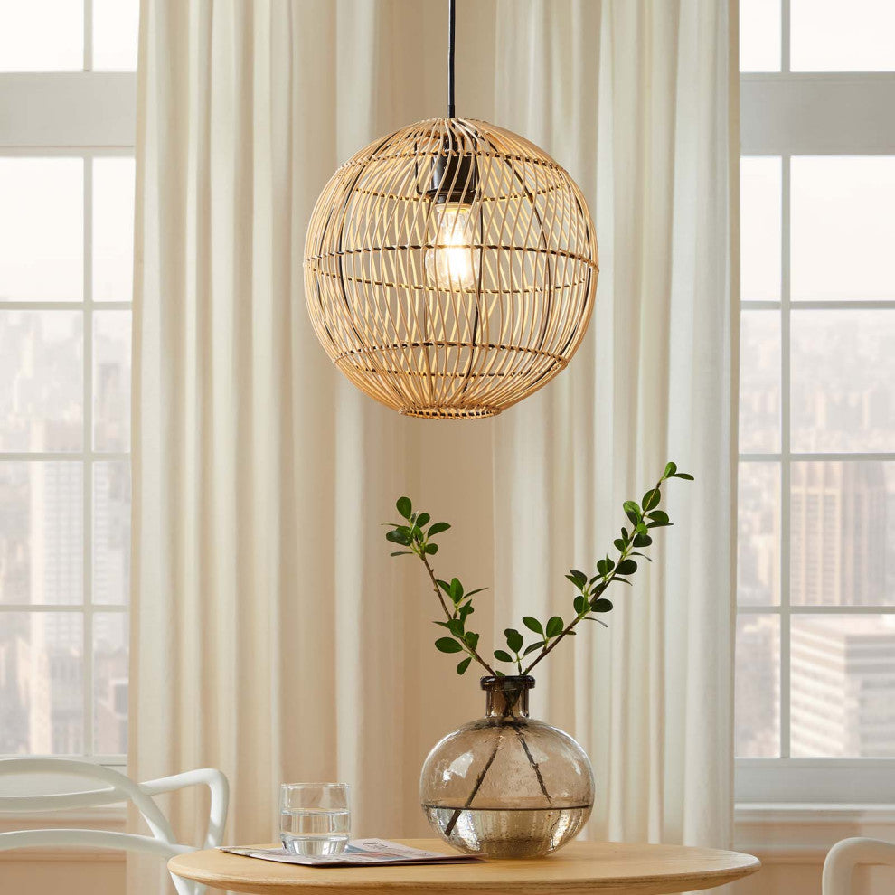 Pendant Ceiling Light Fixture, Brown Natural, Wood, Modern, Mid Century