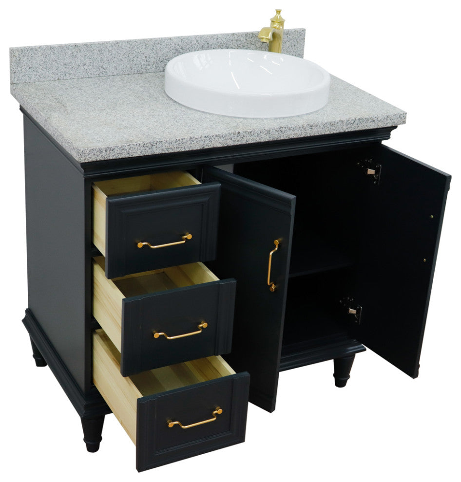 37" Single Vanity, Dark Gray Finish With Gray Granite
