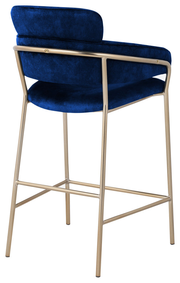 Yara Beige Velvet Upholstered Counter Stool, Navy