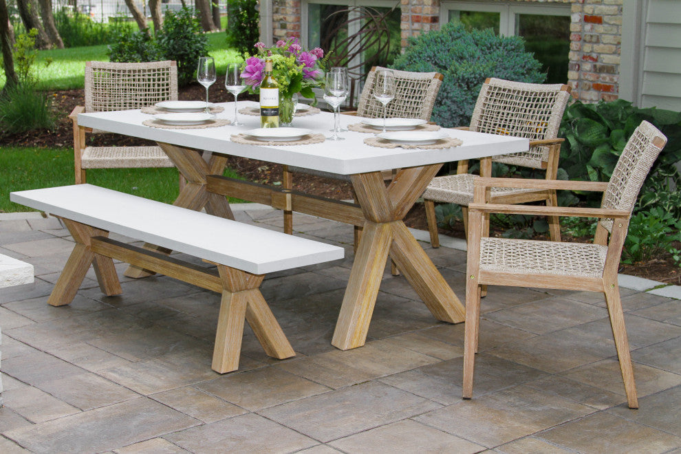 6-Piece Ivory Composite and Eucalyptus Wash Dining Set With Bench