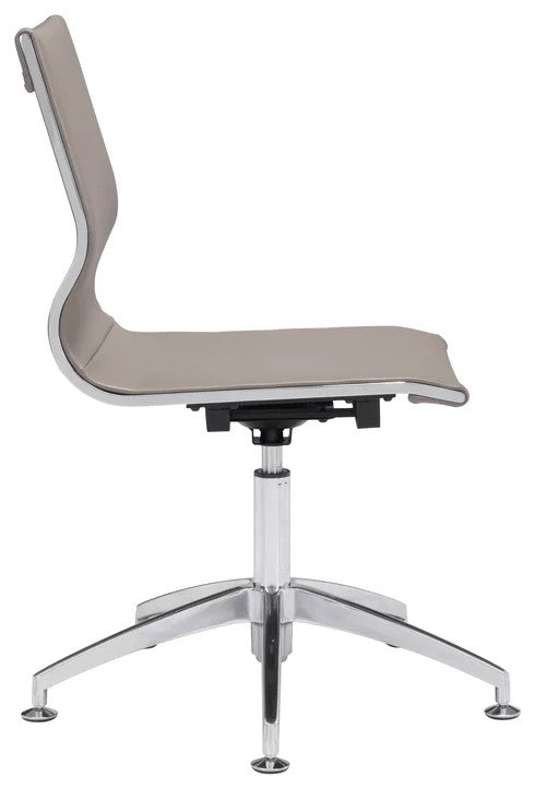 Elegant Office Chair, Slim Design With Chrome Base & Faux Leather Seat, Taupe