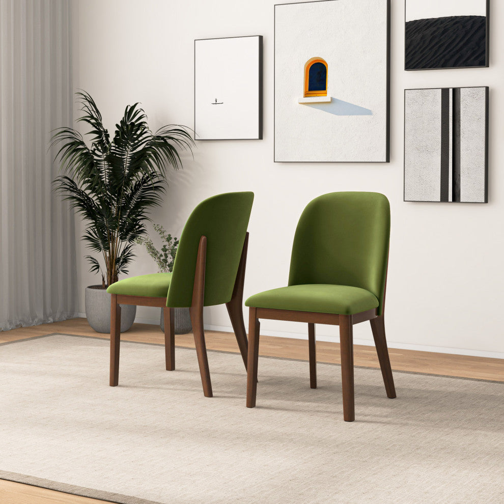 Belfast Mid-Century Modern Solid Wood Upholstered Dining Chair, Set of 2, Green