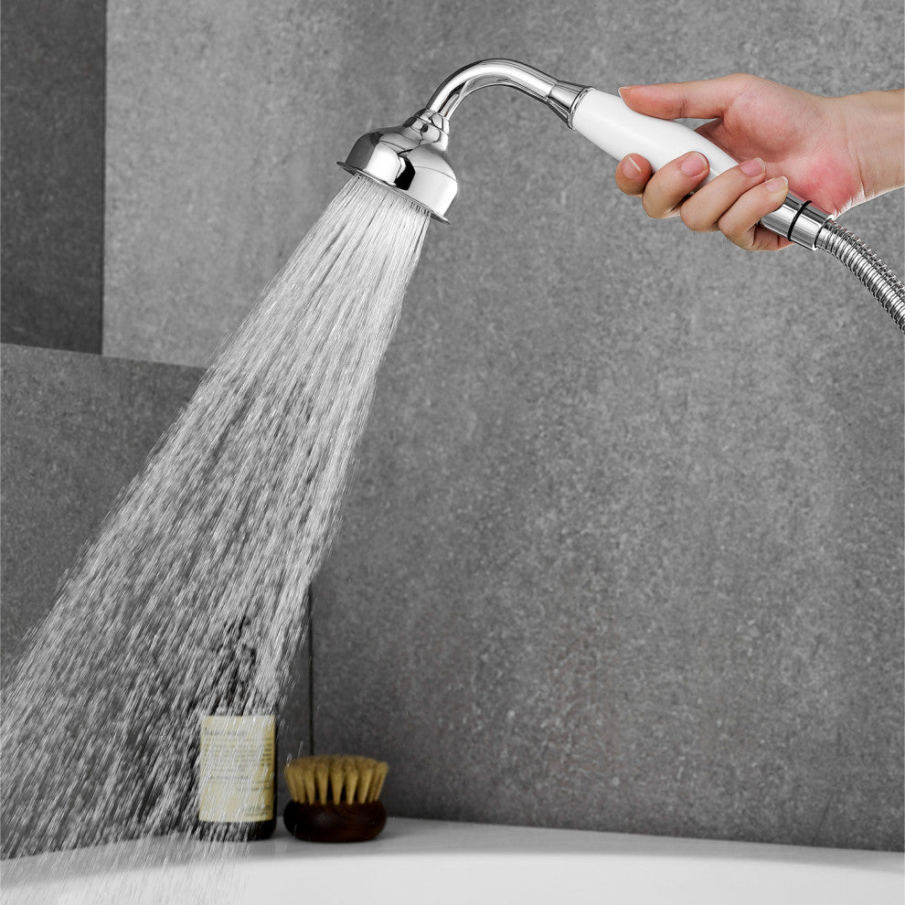 Vikran Triple Handle Deck-Mount Roman Tub Faucet Trim With Handshower, Polished Chome