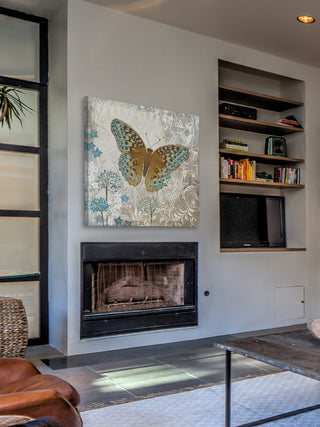 "Blue Linen Butterfly" Painting Print on Wrapped Canvas