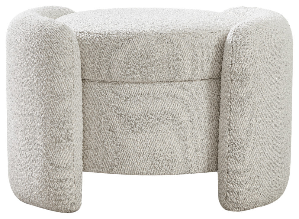 Horizon Boucle Fabric Upholstered Ottoman, Cream