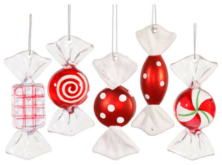 3.5" Red and White Assorted Candy Ornament, Set of 5