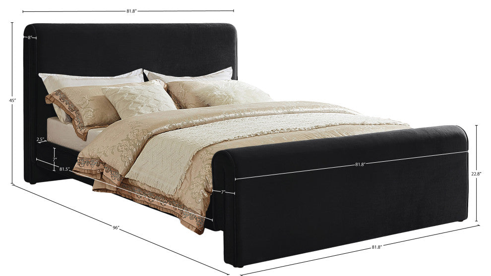 Sloan Black Velvet Full Bed, Black, King