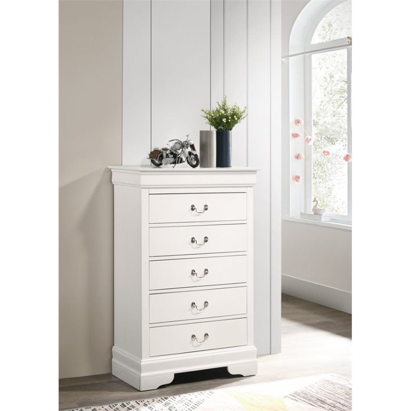 Glory Furniture Louis Phillipe 5 Drawer Chest in White