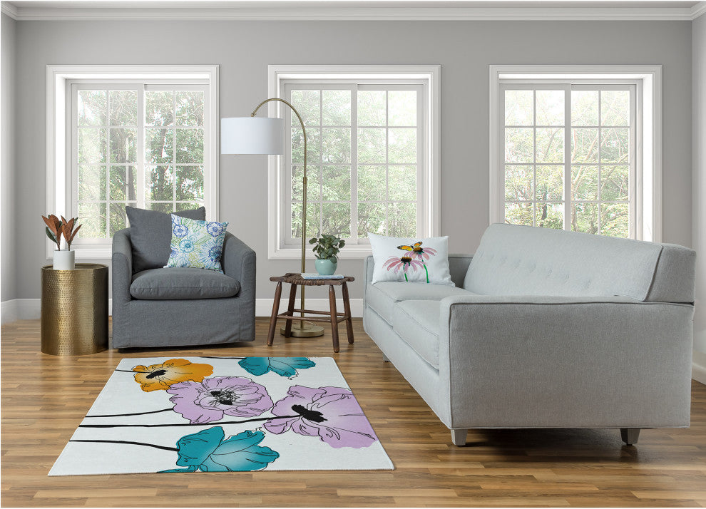Popping Poppies Spring Chenille Rug, Lilac, 4'x6'