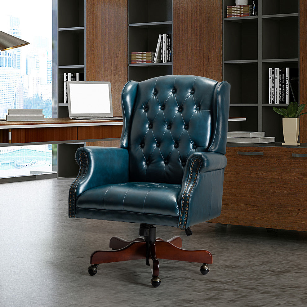 Executive Swivel Office Task Chair With Tufted Back, Turquoise