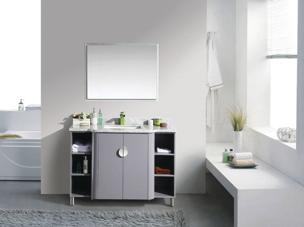 Eviva Plus Vienna 48" Satin Gray Modern Vanity Carrera Marble Top and Porc. Sink