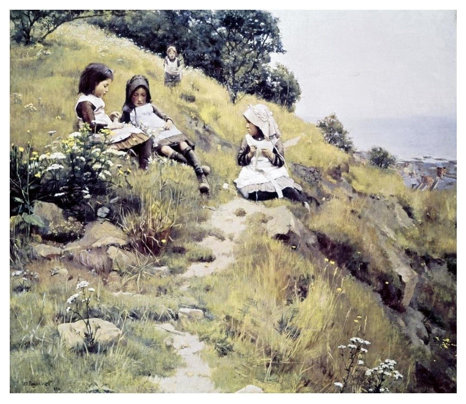 "Girls with a Wreath of Flowers" Digital Paper Print by William Brymner, 24"x21"