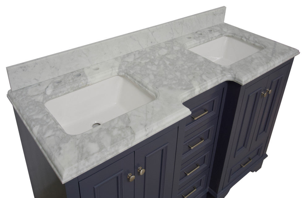 Nantucket 60" Bath Vanity, Marine Gray, Carrara Marble, Double Vanity