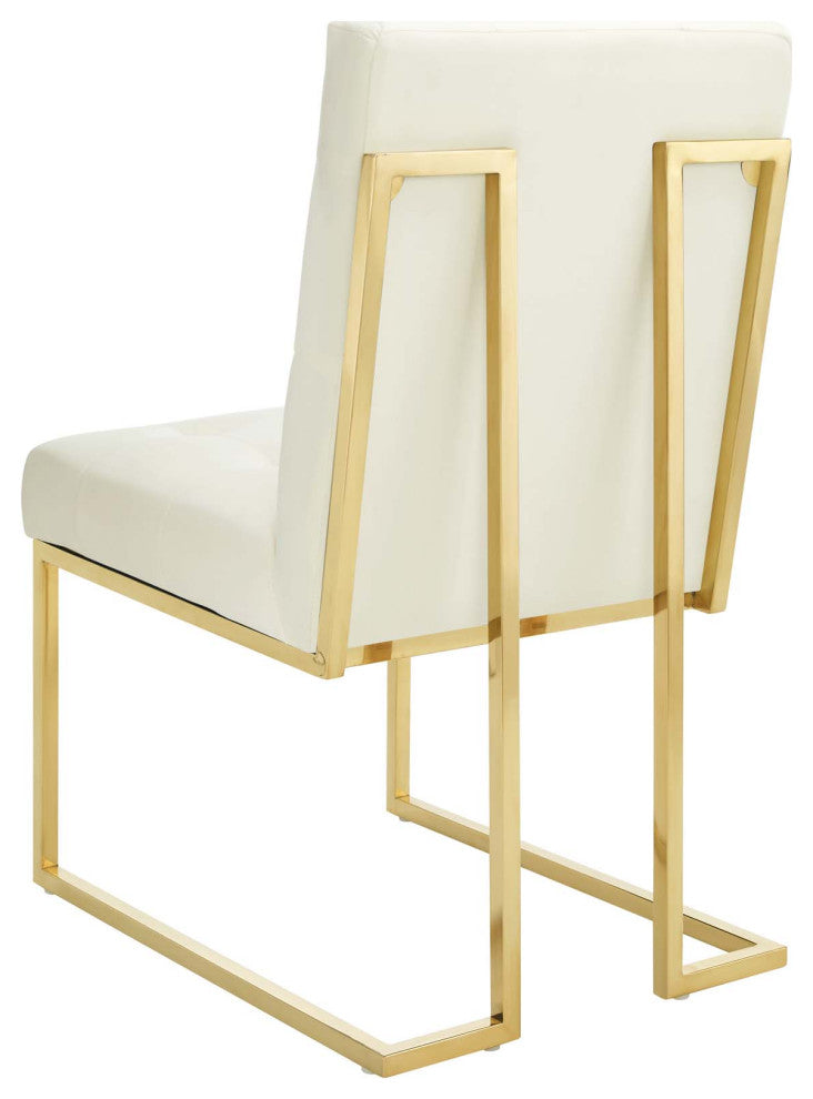 Side Dining Chair, Set of 2, Velvet, Metal, Gold Ivory White, Modern, Bistro