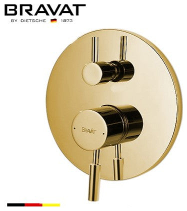 Bravat Gold Shower Valve Mixer 2-Way Concealed Wall Mounted
