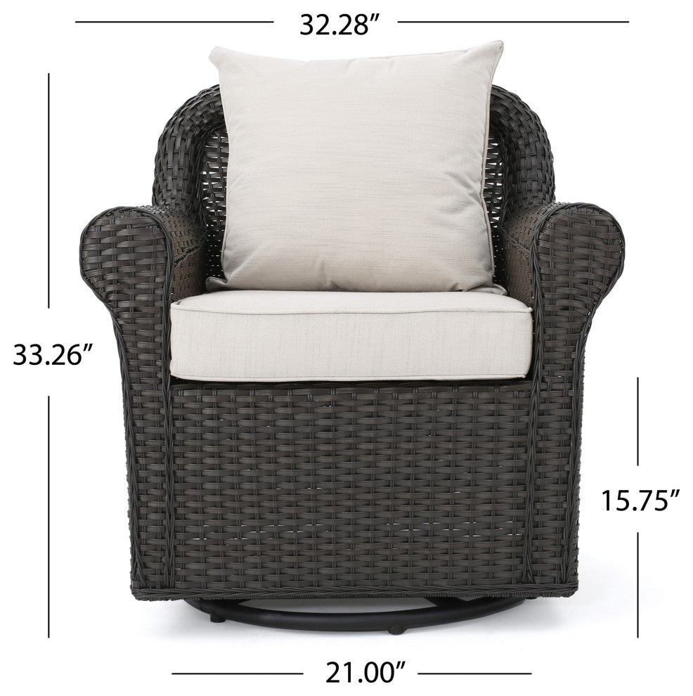 GDF Studio 4-Piece Harding Swivel Club Chair Set with Fire Pit, Dark Brown& Gray