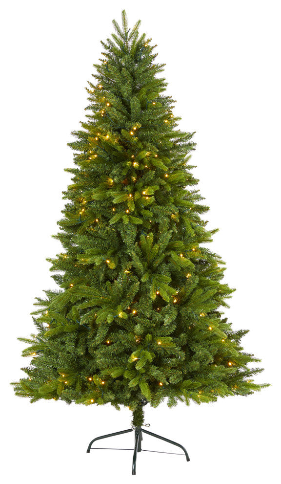 6' Sun Valley Fir Artificial Christmas Tree With 300 Clear LED Lights