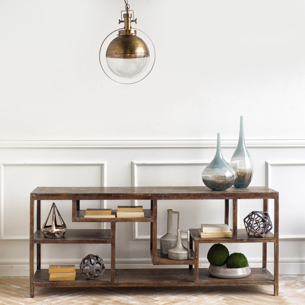 Wright I Medium Brown Solid Wood Multi-Level Shelf Console Table