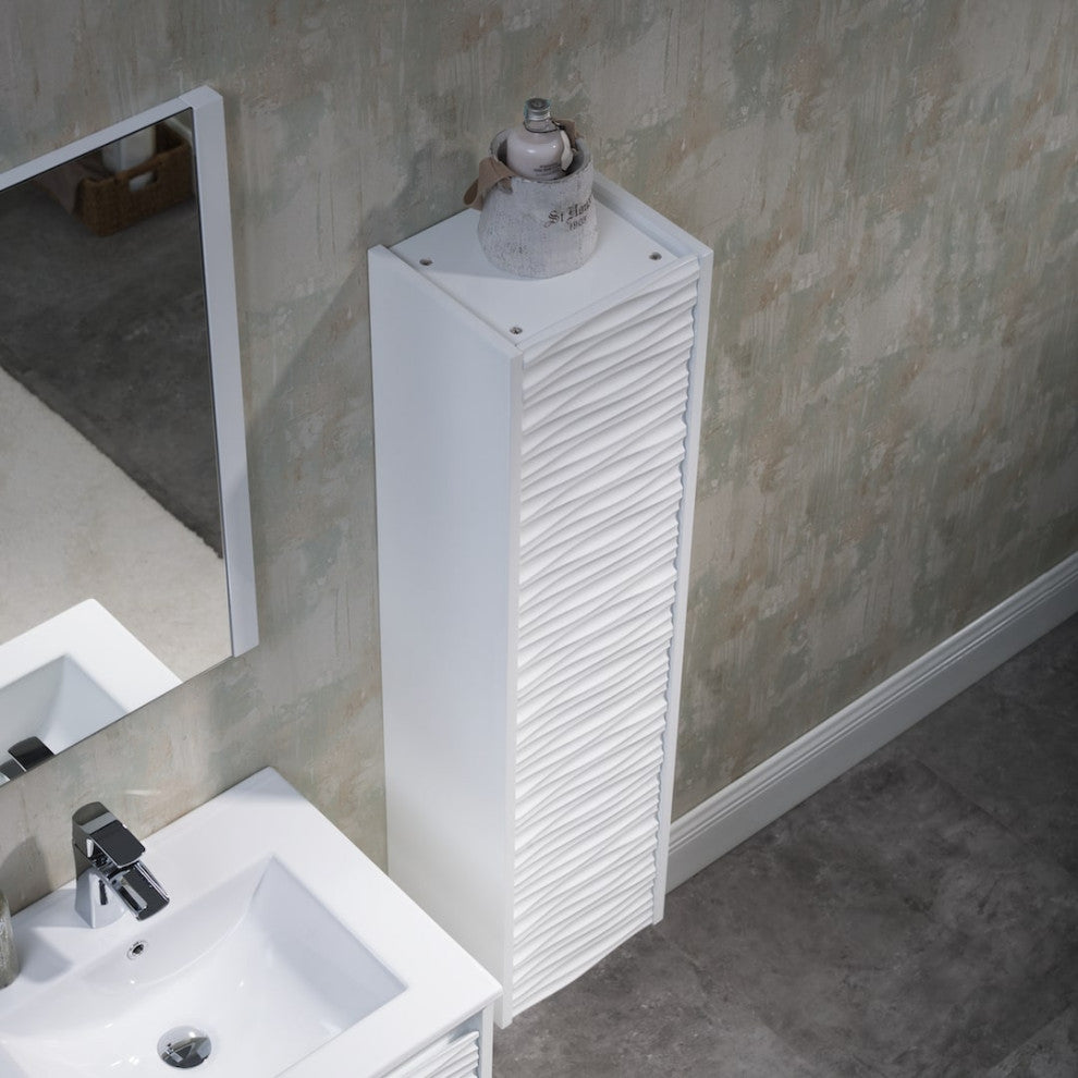 Floating Bathroom Vanity Set, Glossy White, 24" With Sink, Mirror & Side Cabinet