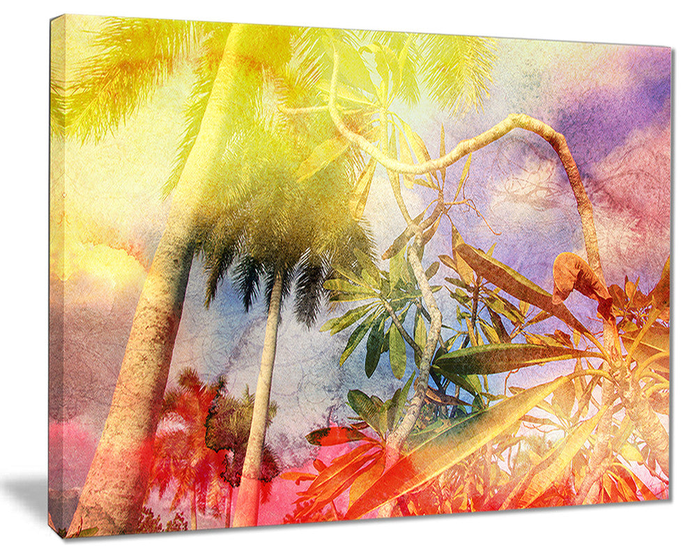 "Yellow Retro Palm Trees" Canvas Print