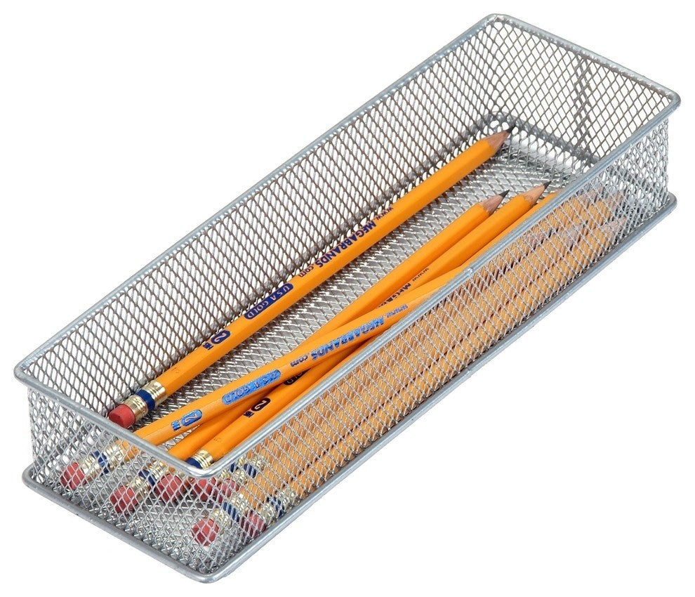 Silver Mesh Drawer Office Desktop Organizer Basket