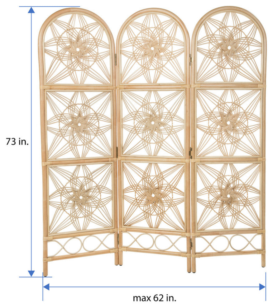 Sunflower Rattan 3-Panel Room Divider, 62"