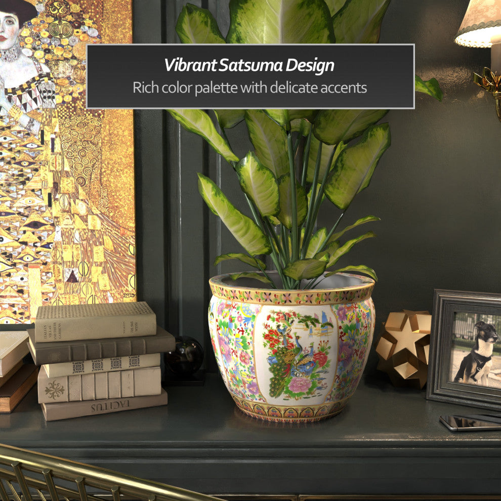 14" Satsuma Birds and Flowers Porcelain Fishbowl