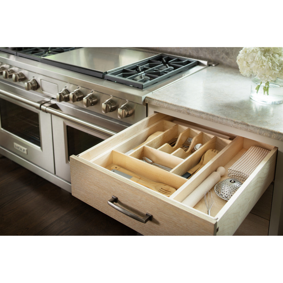 Wood Trim To Fit Shallow Cutlery Drawer Insert Organizer, 20.63", 2.38"H