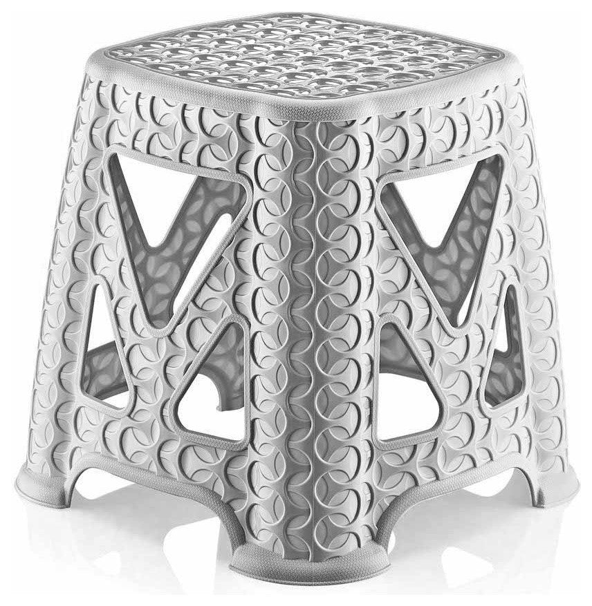 Uniware Rattan Style Large Plastic Stool, White