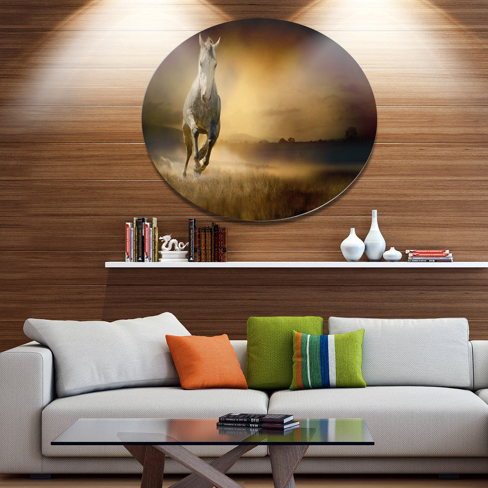 Horse Galloping Through Valley, Animal Disc Metal Wall Art, 36"