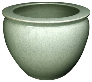 Chinese Porcelain Fish Bowl Planter, Celadon Crackle, 14"