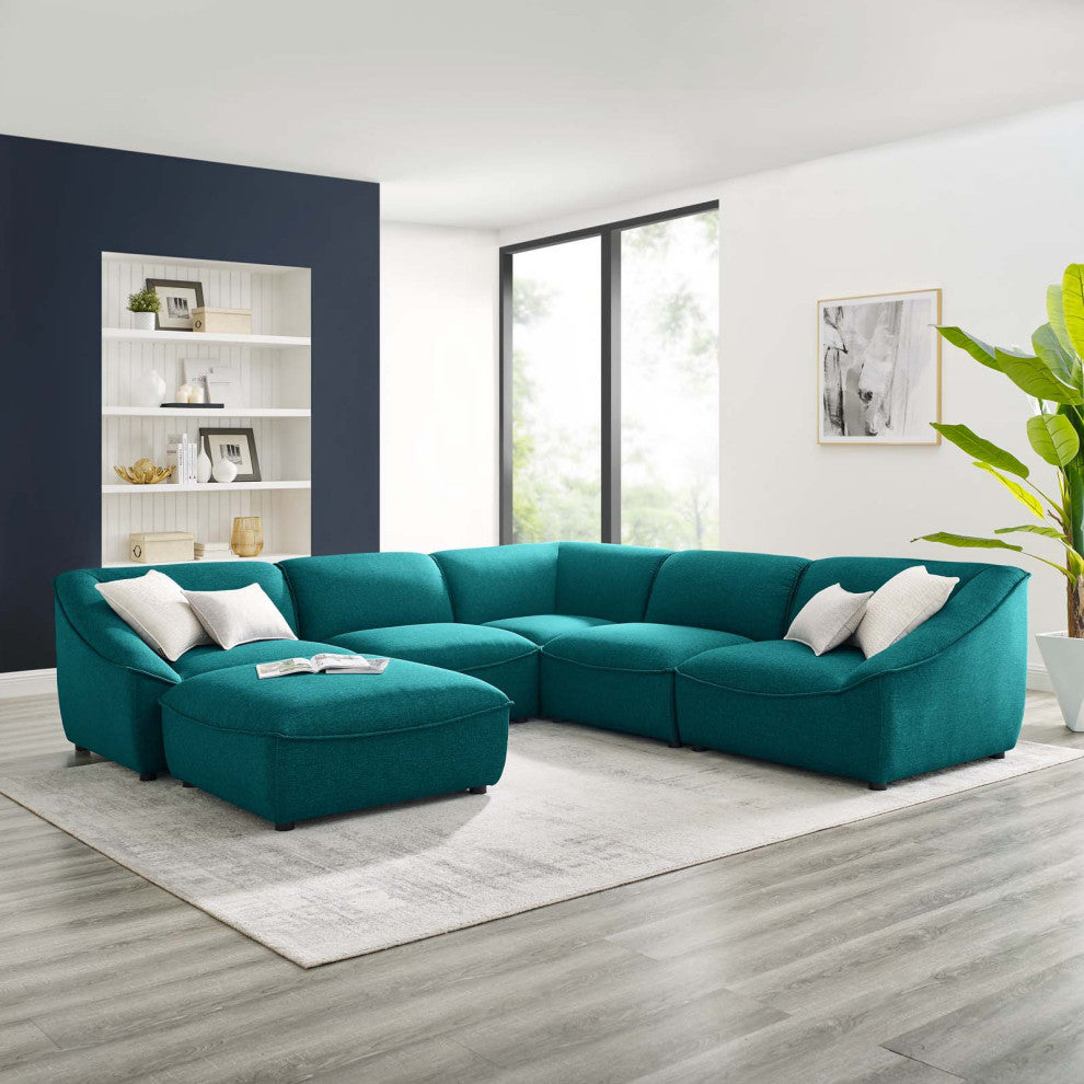 Sectional Sofa Set, Fabric, Teal Blue, Modern, Living Lounge Hotel Hospitality