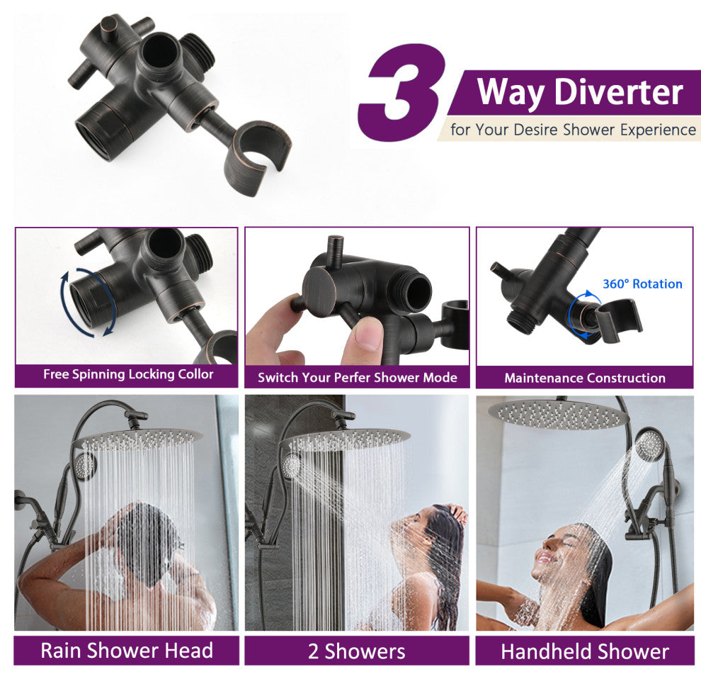 12'' Rainfall Shower Head Set with Upgraded Adjustable Extension Arm , Oil-Rubbed Bronze