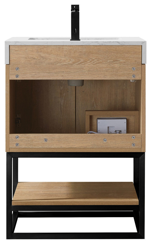 Alistair Vanity, North American Oak, Matte Black Hardware, 24", With Mirror
