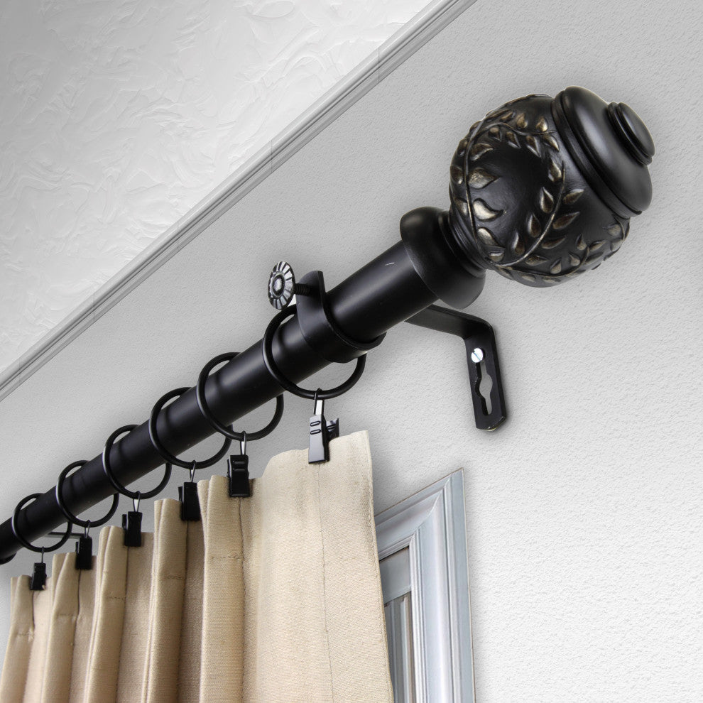 Frond 1" Curtain Rod, Black, 160"-240"
